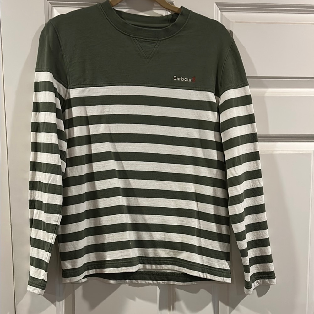 Barbour Green and White Striped Men's Shirt